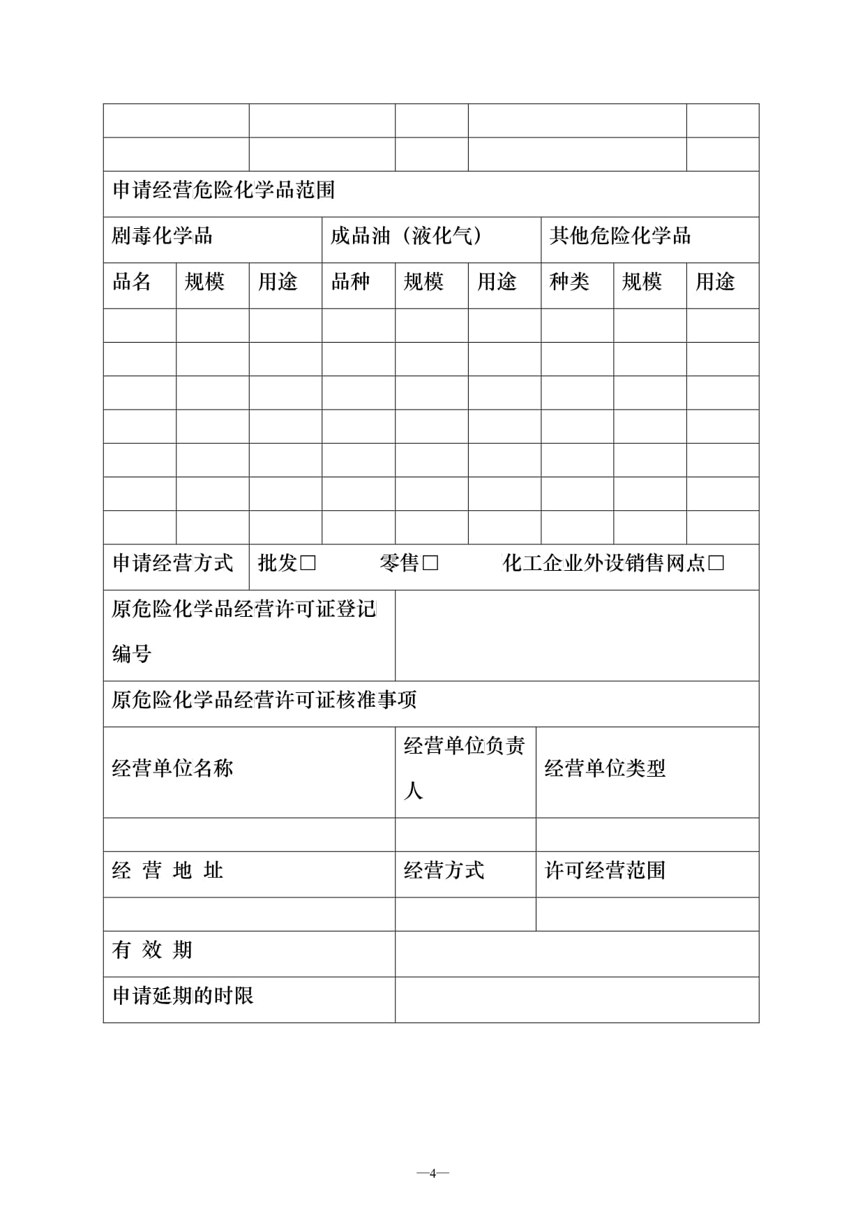 危險(xiǎn)化學(xué)品經(jīng)營許可證延期申請表